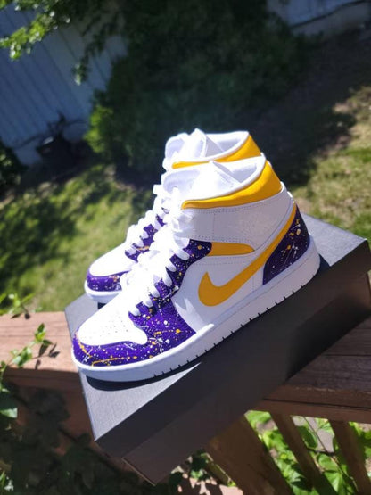 Custom Air Jordan 1 White Purple Yellow Splatter