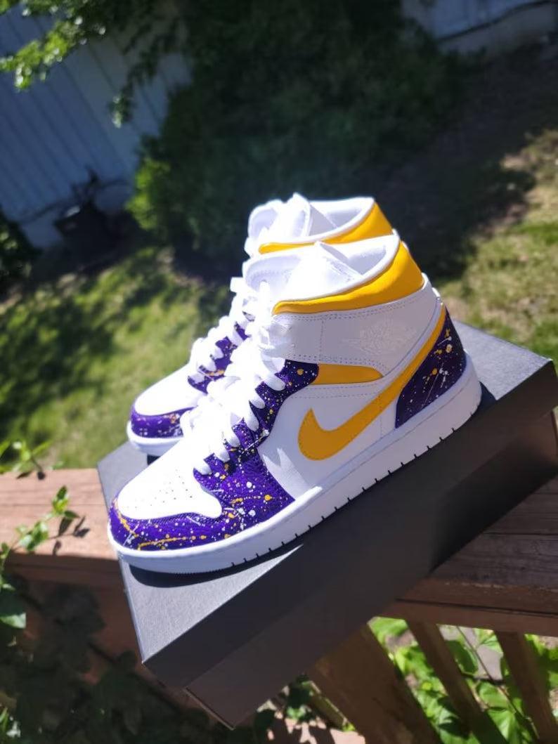 Custom Air Jordan 1 White Purple Yellow Splatter