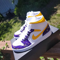 Custom Air Jordan 1 White Purple Yellow Splatter
