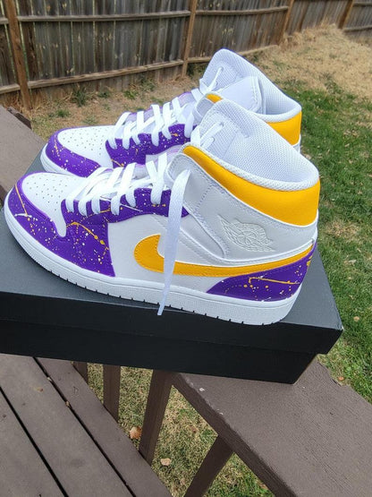 Custom Air Jordan 1 White Purple Yellow Splatter