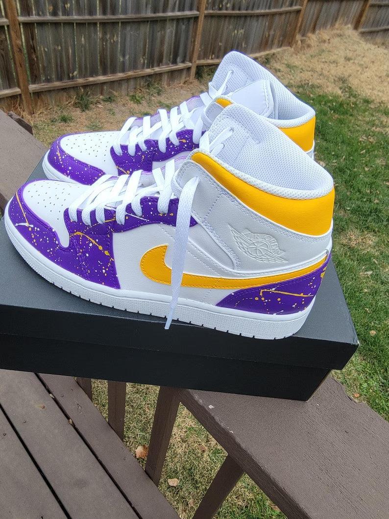 Custom Air Jordan 1 White Purple Yellow Splatter