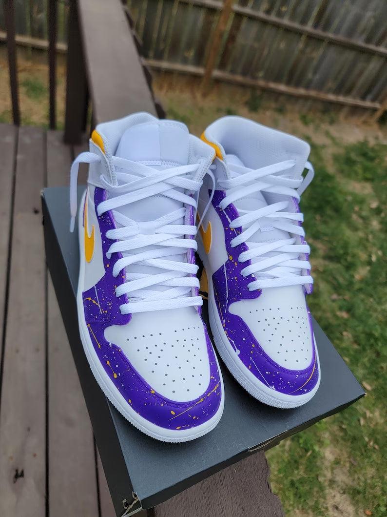 Custom Air Jordan 1 White Purple Yellow Splatter