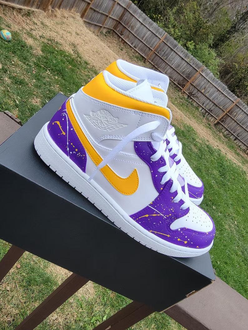 Custom Air Jordan 1 White Purple Yellow Splatter
