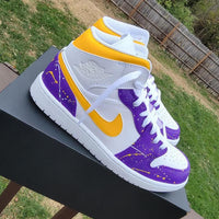 Custom Air Jordan 1 White Purple Yellow Splatter