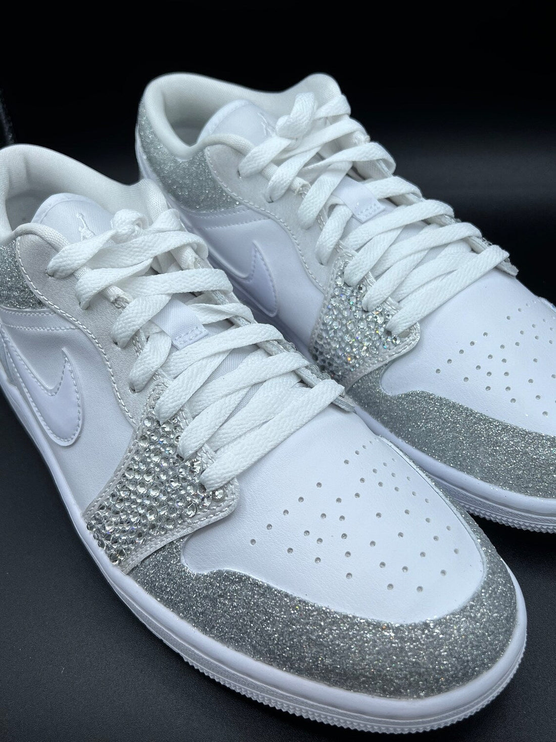 Custom Air Jordan 1 White Silver Glitter Rhinestones Low