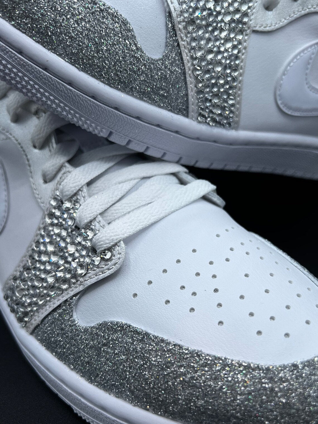 Custom Air Jordan 1 White Silver Glitter Rhinestones Low