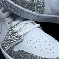 Custom Air Jordan 1 White Silver Glitter Rhinestones Low
