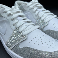 Custom Air Jordan 1 White Silver Glitter Rhinestones Low
