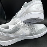 Custom Air Jordan 1 White Silver Glitter Rhinestones Low
