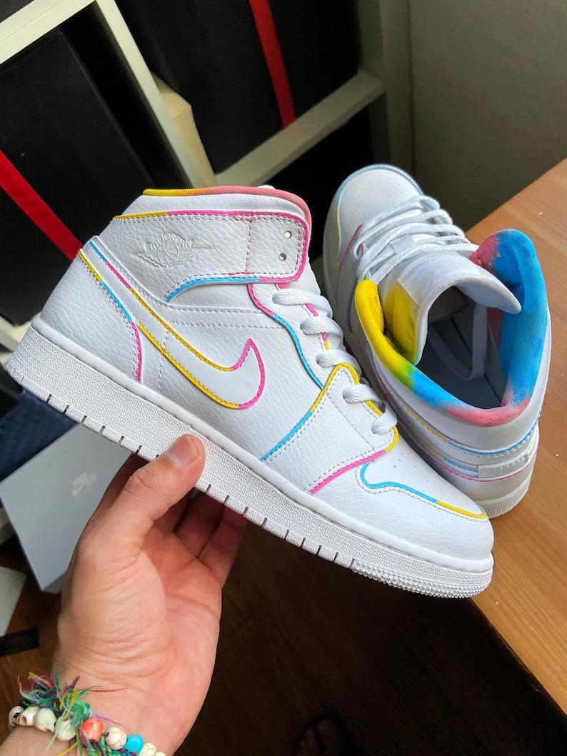 Custom Air Jordan 1 White With Multicolored Lines