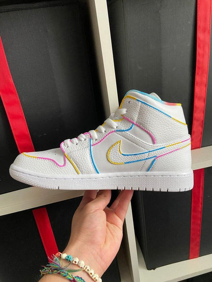 Custom Air Jordan 1 White With Multicolored Lines