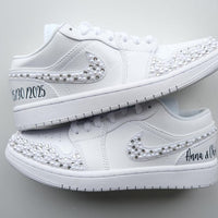 Custom Air Jordan 1 White With Pearl And Rhinestone