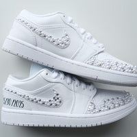 Custom Air Jordan 1 White With Pearl And Rhinestone