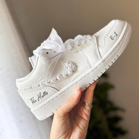 Custom Air Jordan 1 White With Pearls And Ribbons