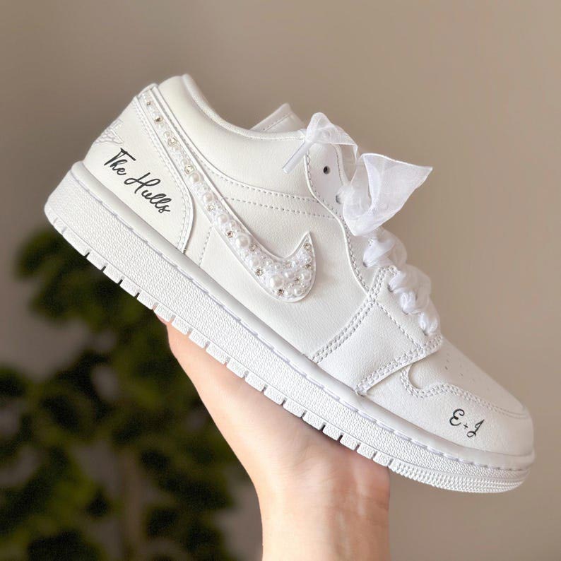 Custom Air Jordan 1 White With Pearls And Ribbons