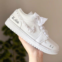 Custom Air Jordan 1 White With Pearls And Ribbons