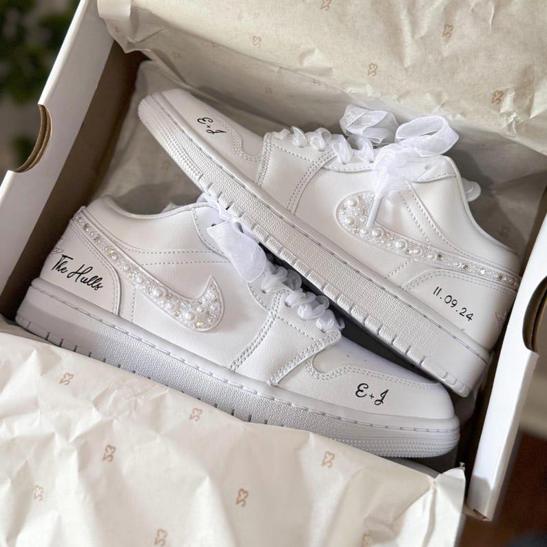 Custom Air Jordan 1 White With Pearls And Ribbons
