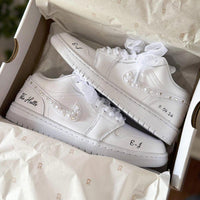 Custom Air Jordan 1 White With Pearls And Ribbons