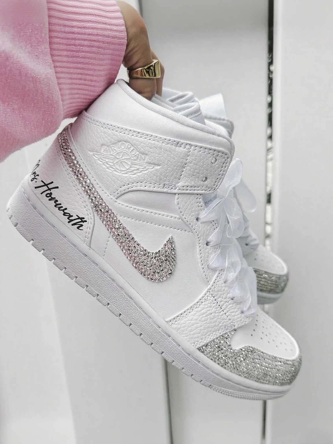 Custom Air Jordan 1 White With Rhinestones
