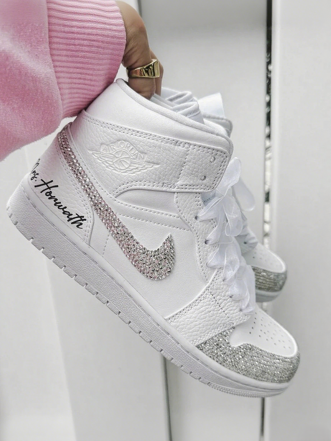 Custom Air Jordan 1 White With Rhinestones
