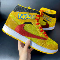 Custom Air Jordan 1 Yellow with Pokemon Logo and Glittery Design