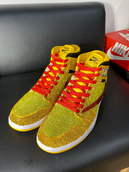 Custom Air Jordan 1 Yellow with Pokemon Logo and Glittery Design