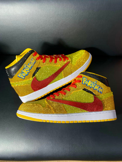 Custom Air Jordan 1 Yellow with Pokemon Logo and Glittery Design