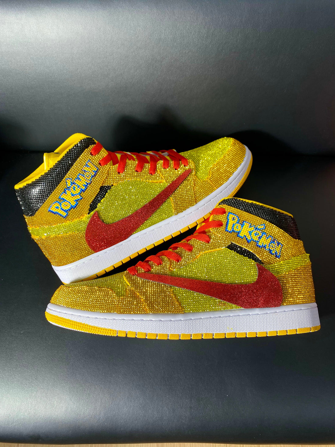 Custom Air Jordan 1 Yellow with Pokemon Logo and Glittery Design