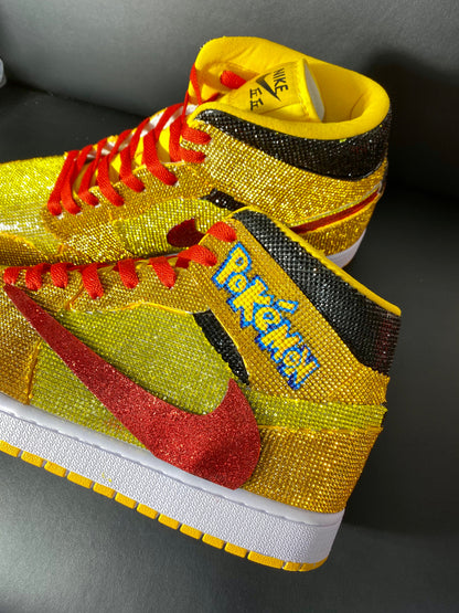 Custom Air Jordan 1 Yellow with Pokemon Logo and Glittery Design