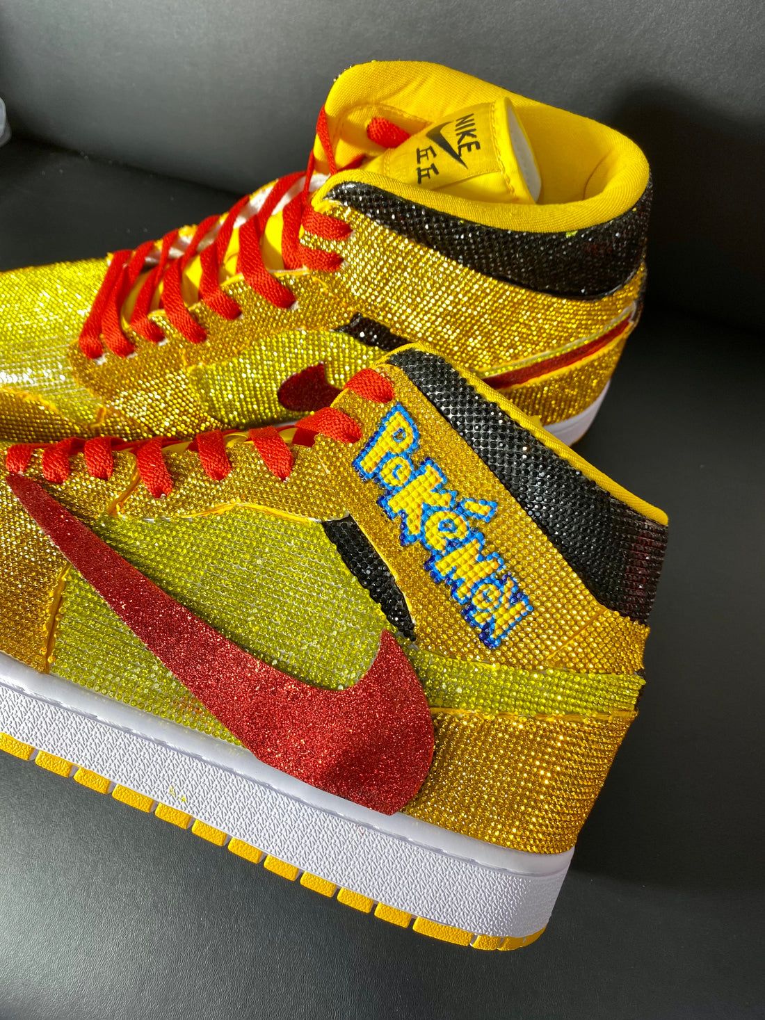 Custom Air Jordan 1 Yellow with Pokemon Logo and Glittery Design