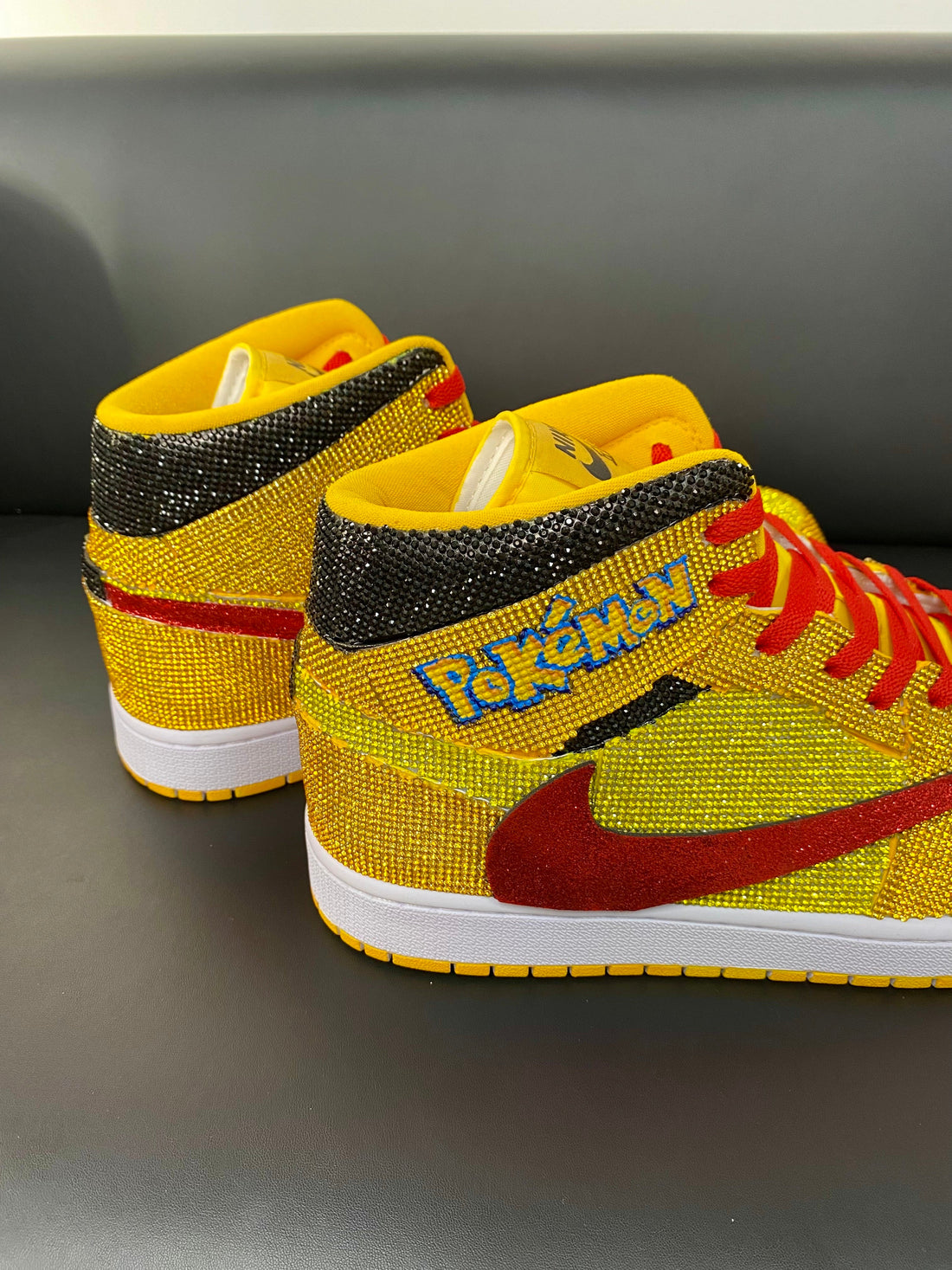 Custom Air Jordan 1 Yellow with Pokemon Logo and Glittery Design