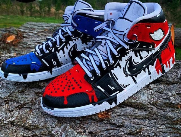 Custom AJ 1s Shoes Abstract Drip Design Red Black