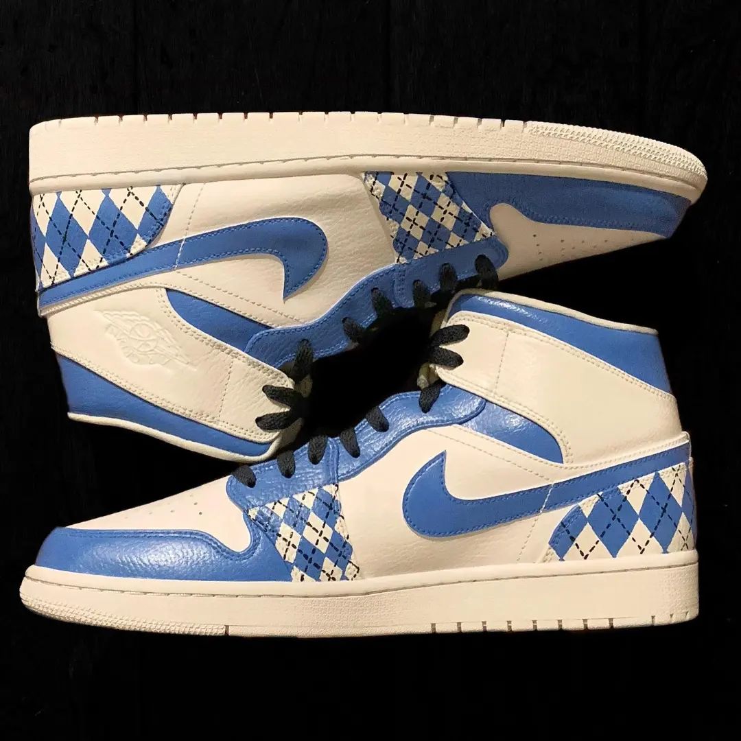 Custom AJ 1s Shoes Argyle Pattern Blue White