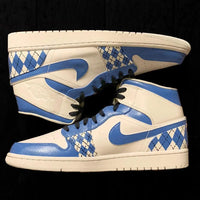Custom AJ 1s Shoes Argyle Pattern Blue White