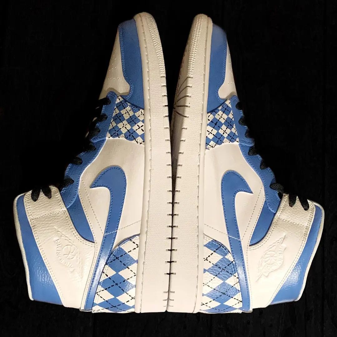Custom AJ 1s Shoes Argyle Pattern Blue White