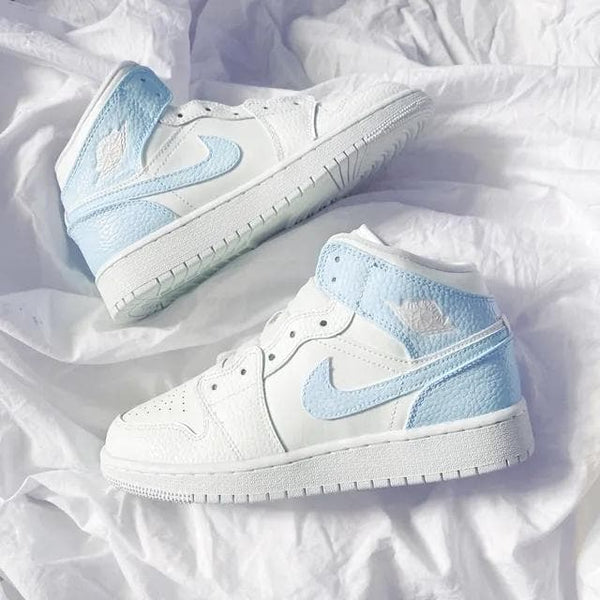 Custom AJ 1s Shoes Baby Blue and White