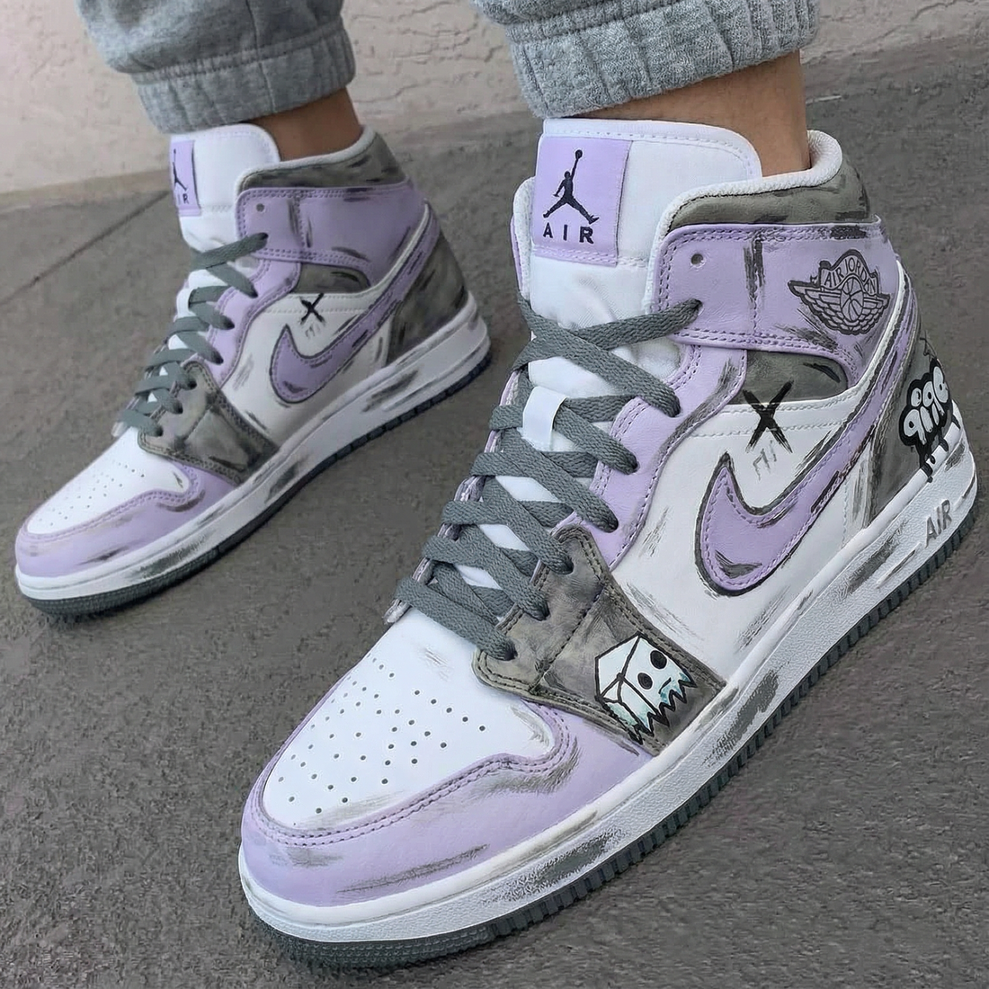 Custom AJ 1s Shoes Baby Graff Purple Grey Edition