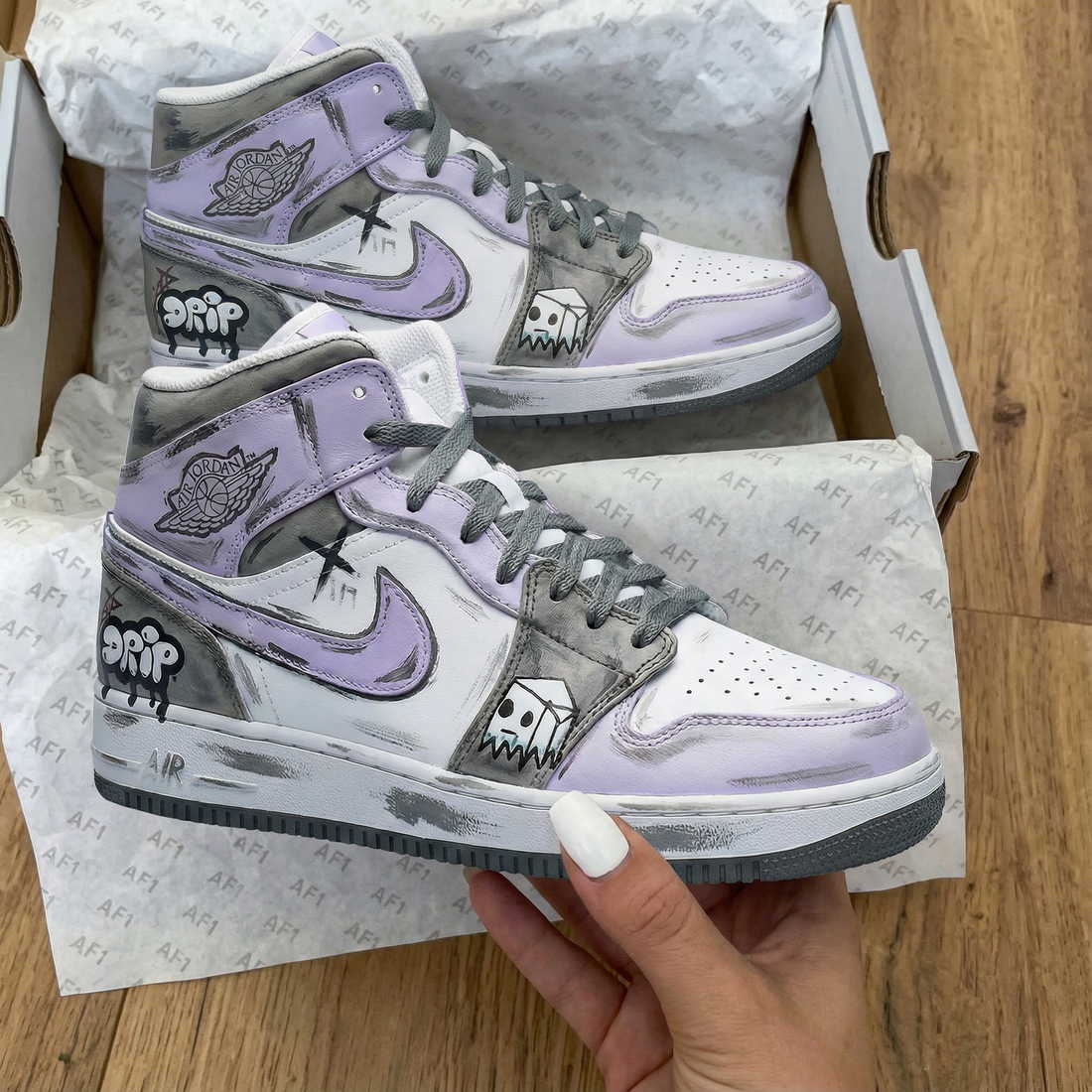 Custom AJ 1s Shoes Baby Graff Purple Grey Edition