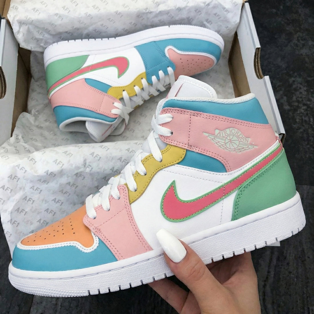 Custom AJ 1s Shoes Baby Pink Baby Blue Yellow Green