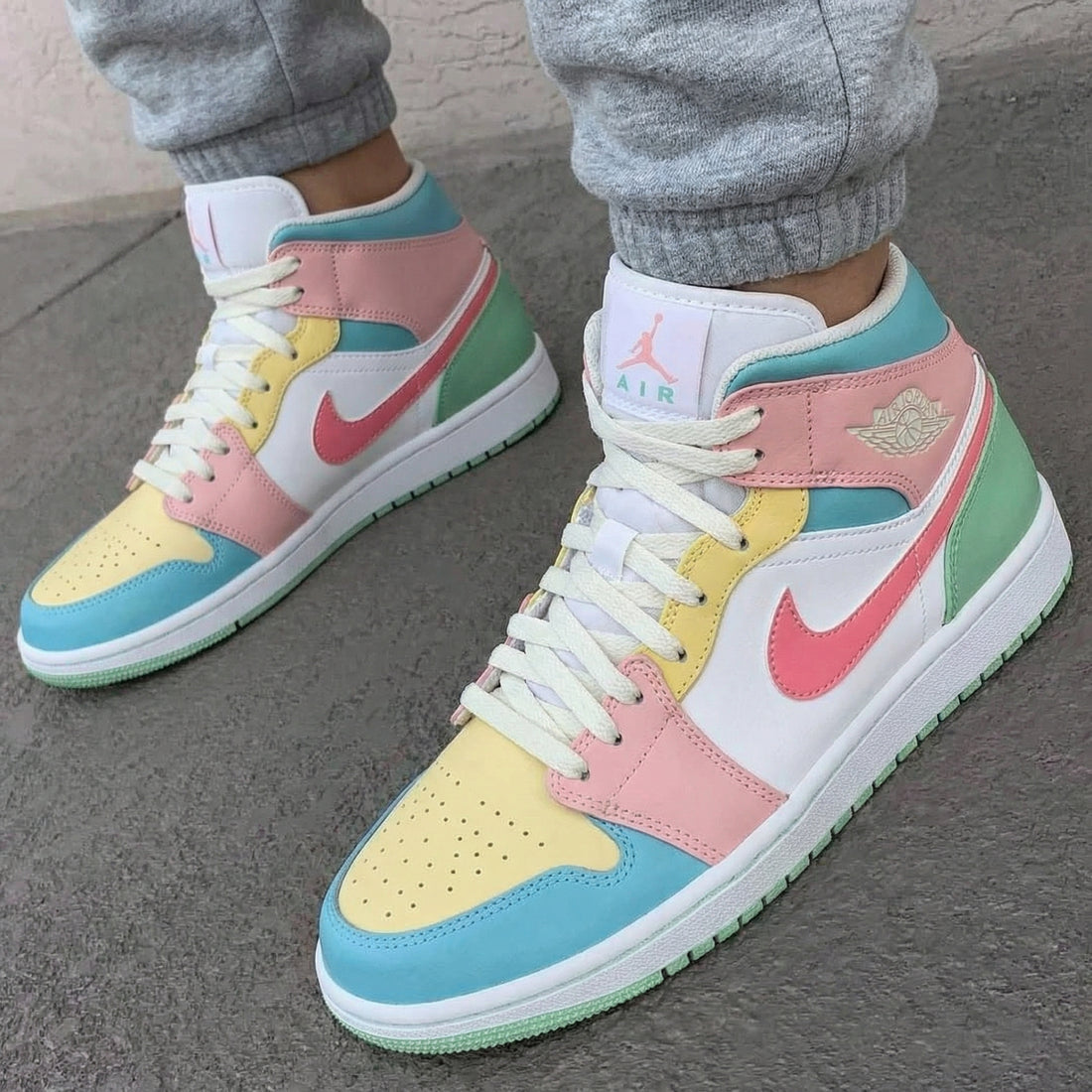 Custom AJ 1s Shoes Baby Pink Baby Blue Yellow Green