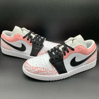 Custom AJ 1s Shoes Baby Pink Black Crackle Effect