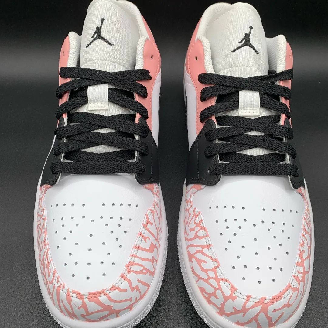 Custom AJ 1s Shoes Baby Pink Black Crackle Effect