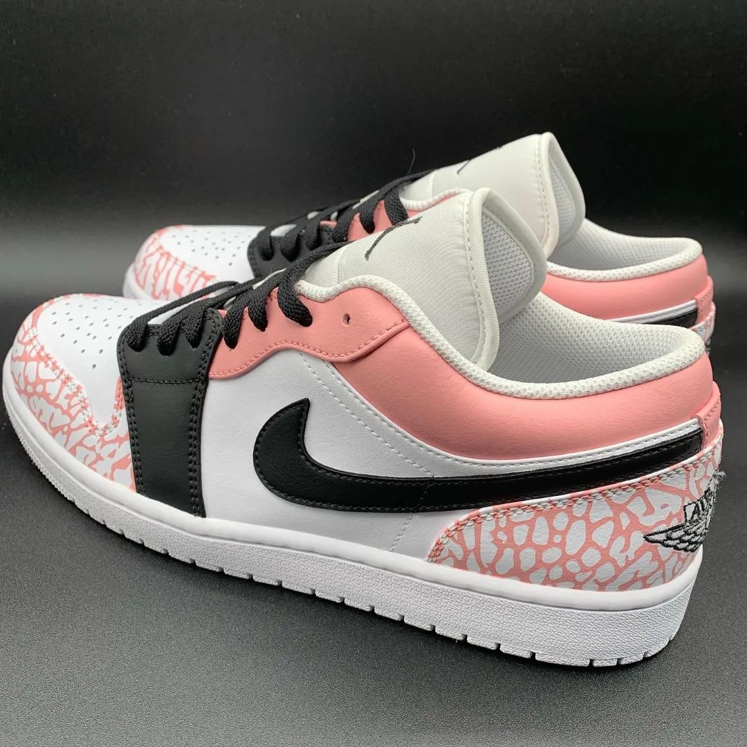 Custom AJ 1s Shoes Baby Pink Black Crackle Effect