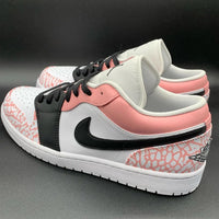 Custom AJ 1s Shoes Baby Pink Black Crackle Effect