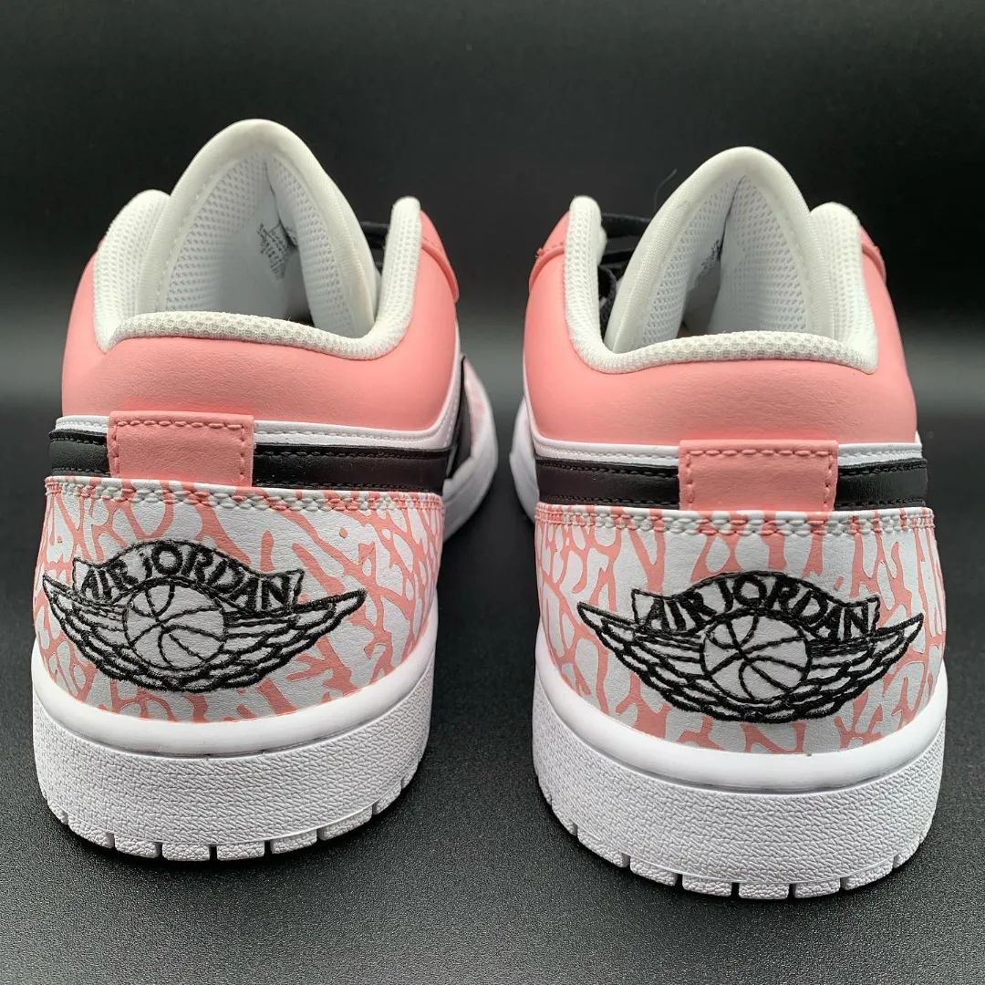 Custom AJ 1s Shoes Baby Pink Black Crackle Effect