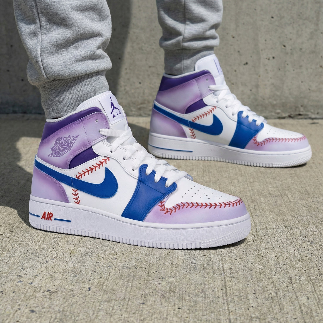 Custom AJ 1s Shoes Baseball Pattern Purple Blue
