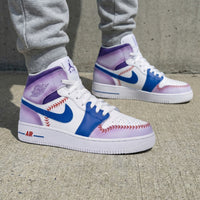 Custom AJ 1s Shoes Baseball Pattern Purple Blue
