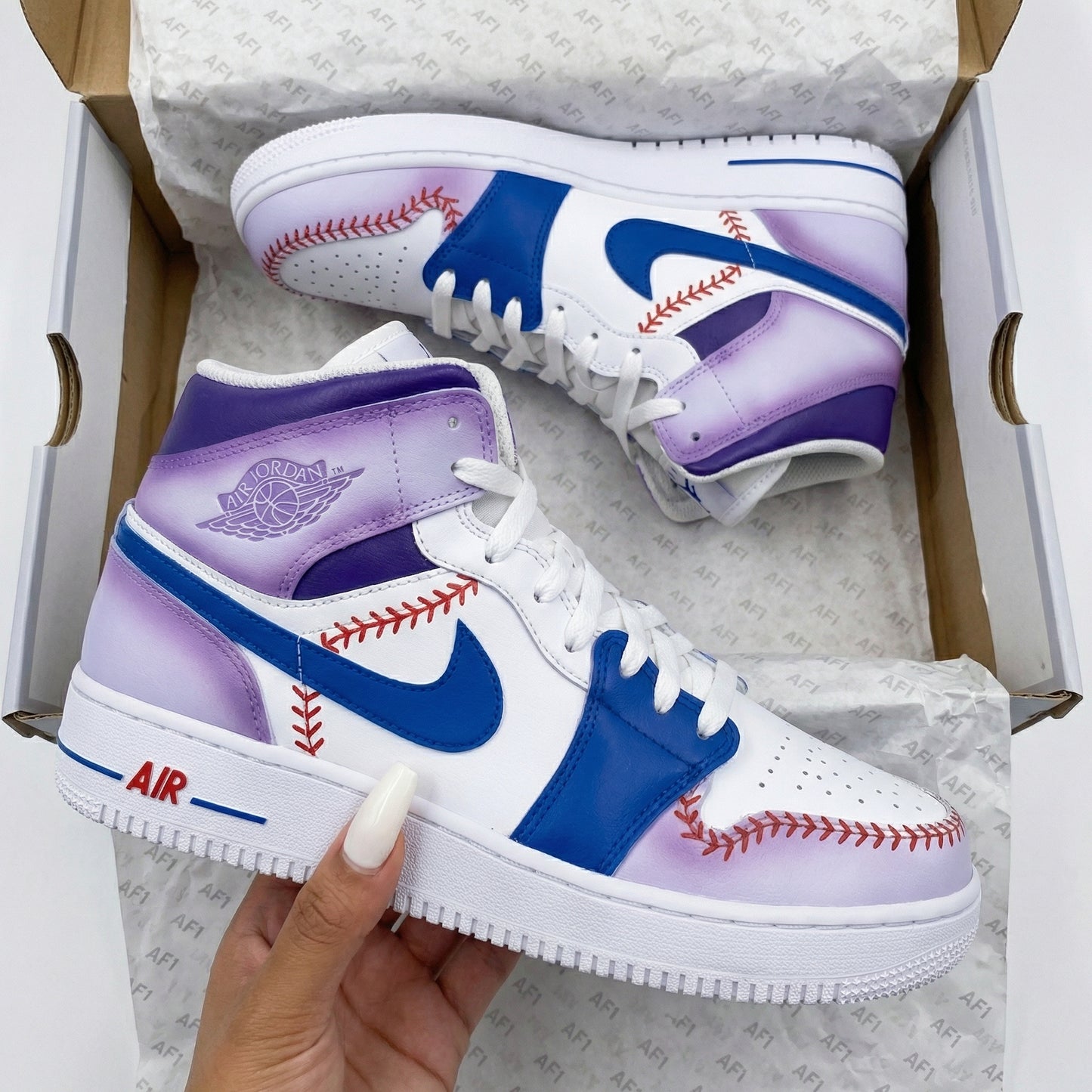 Custom AJ 1s Shoes Baseball Pattern Purple Blue
