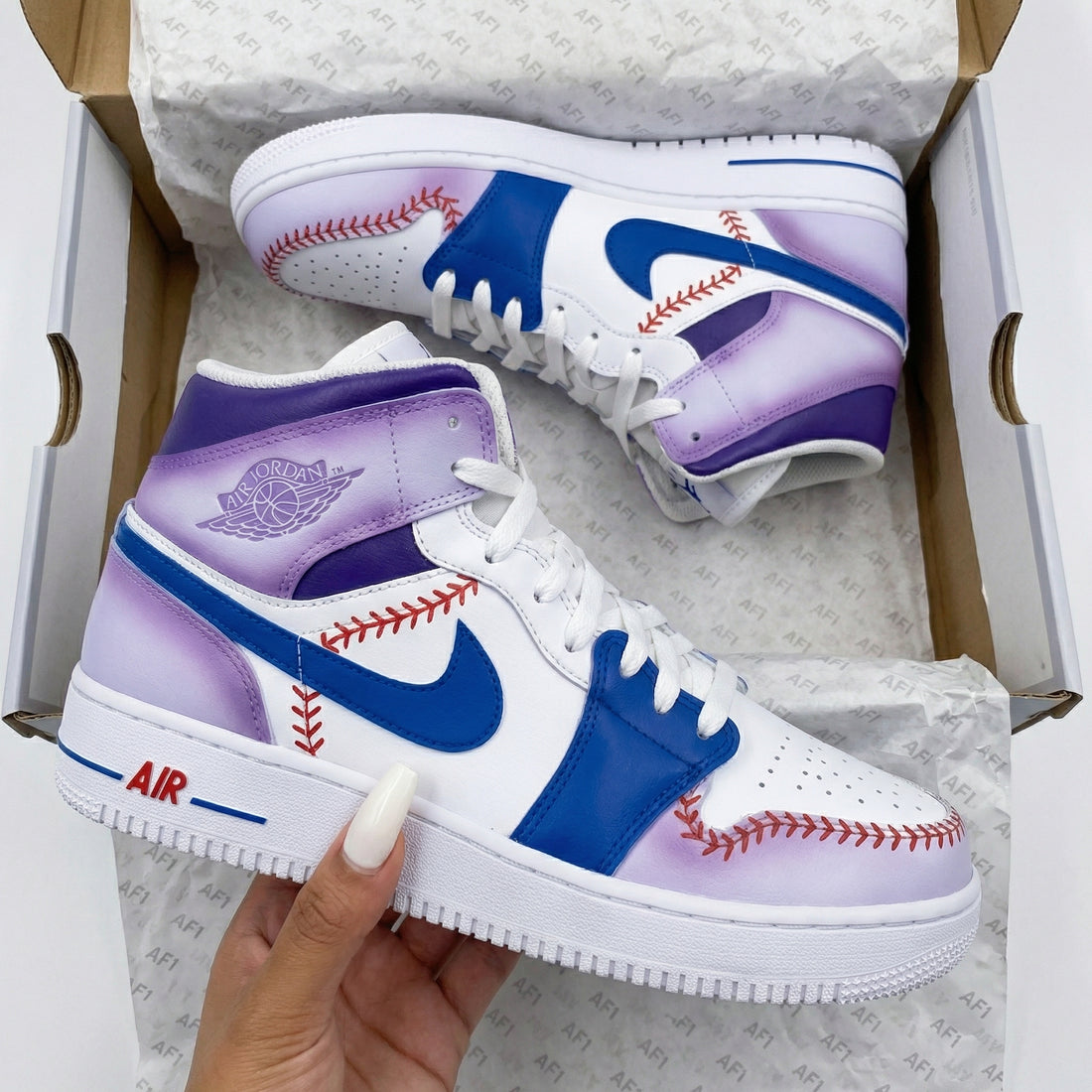 Custom AJ 1s Shoes Baseball Pattern Purple Blue