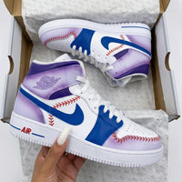 Custom AJ 1s Shoes Baseball Pattern Purple Blue